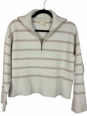 Cynthia Rowley Striped Quarter Zip Sweater Medium Coastal Chic